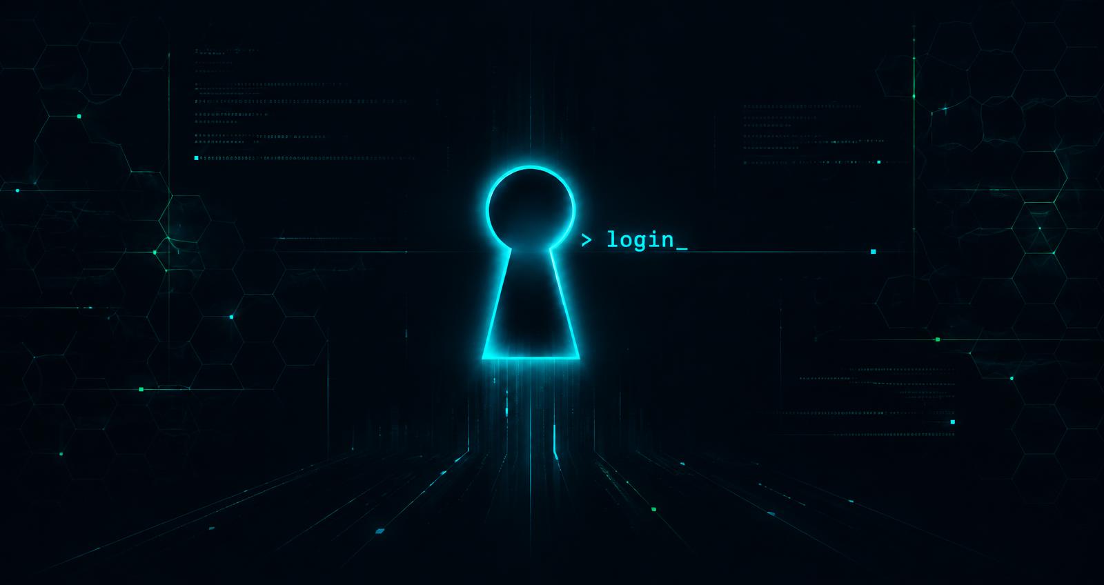 Glowing keyhole beside a terminal login prompt